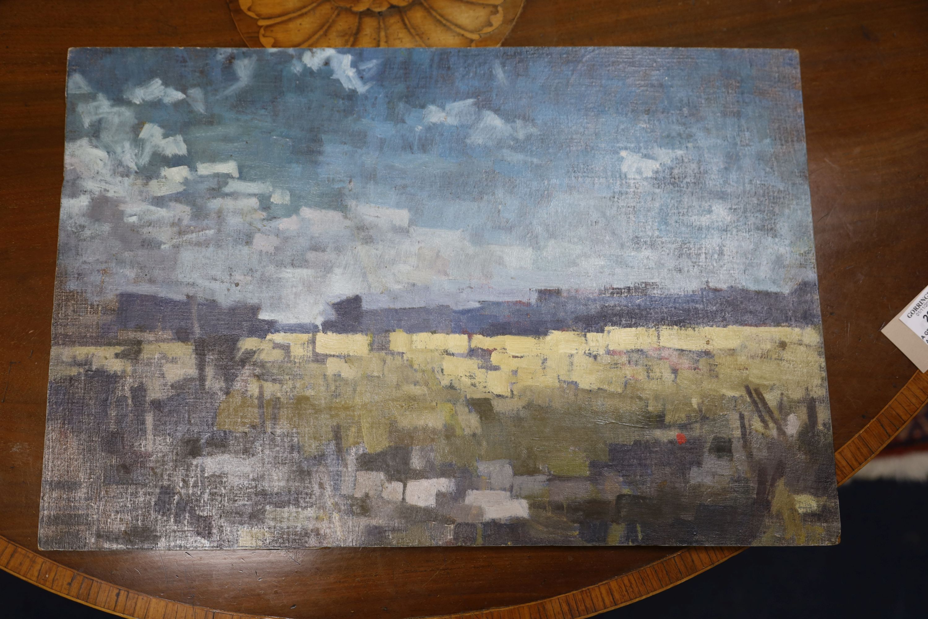 Michael Cadman (1920-2010), fourteen assorted oils on board, mostly landscapes, largest 30 x 46cm, mostly unframed and many unsigned, together with a sketch book